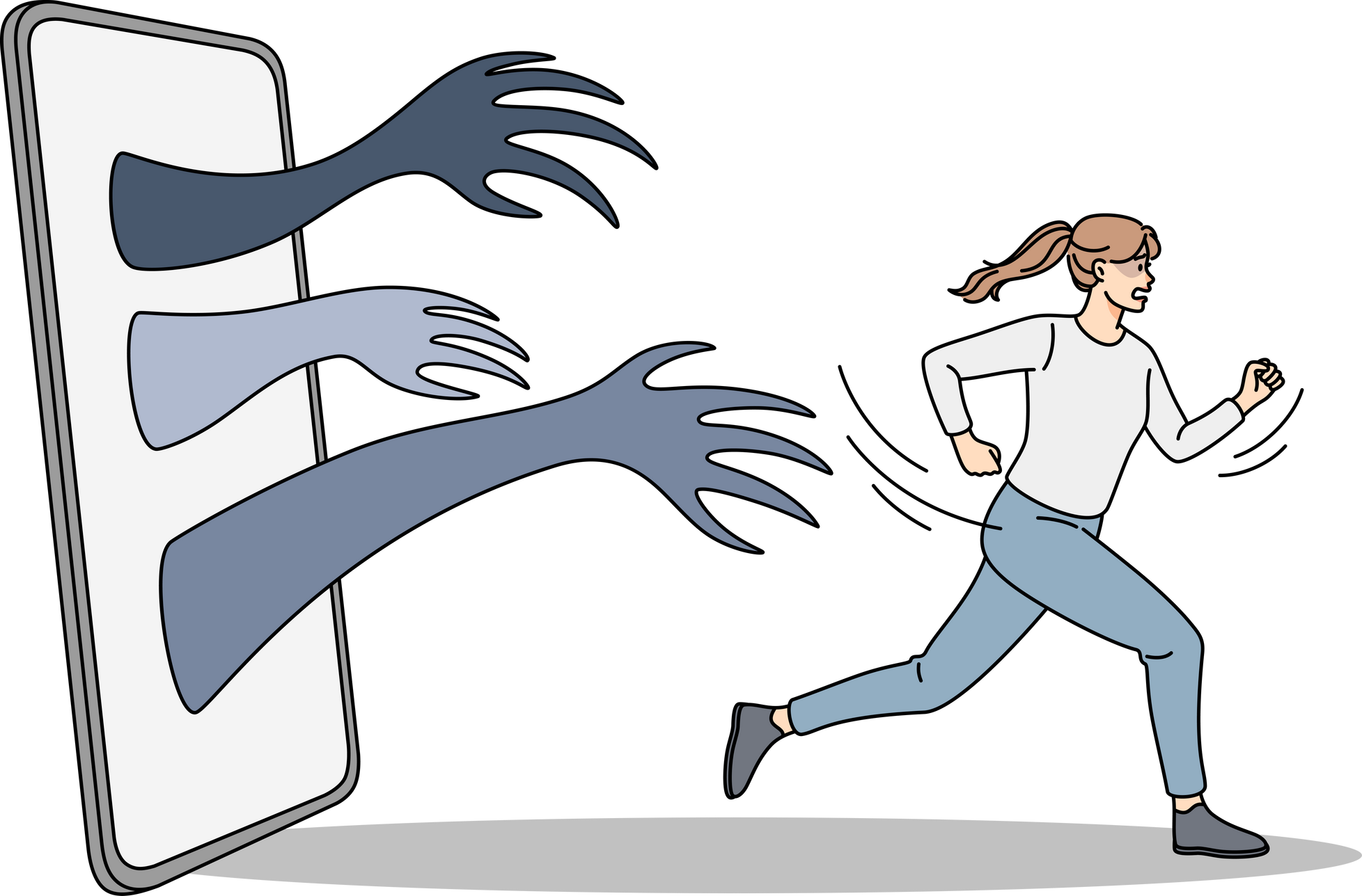Woman Running Away from Hands from Cell